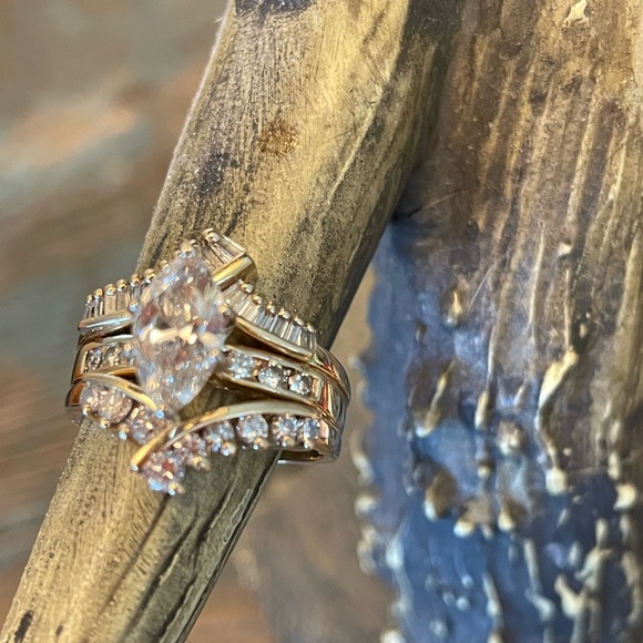 Marquis Diamond Wedding Set Sz 7.25. CAN BE RESIZED - Picture 3 of 8
